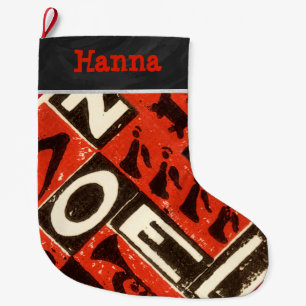 Personalisierter Vintage-Roter-Noel-Weihnachten Großer Weihnachtsstrumpf