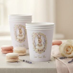 Personalisierter Vintage-Wasserfarben-Hasen-Geburt Pappbecher