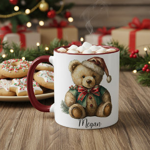 Personalisierter Vintage-Weihnachts-Teddybär Tasse