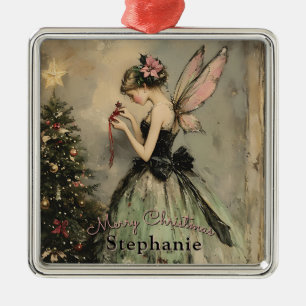 Personalisierter Vintage-Weihnachtsfee-Baum Ornament Aus Metall