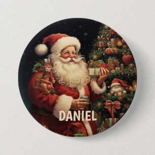 Personalisierter Vintage-Weihnachtsmann-Name Button