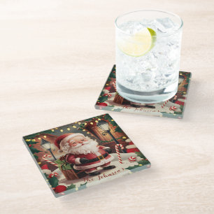 Personalisierter Vintage-Weihnachtsmann Retro-Weih Glasuntersetzer