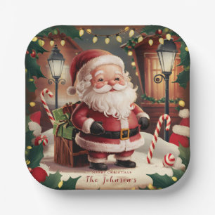 Personalisierter Vintage-Weihnachtsmann Retro-Weih Pappteller