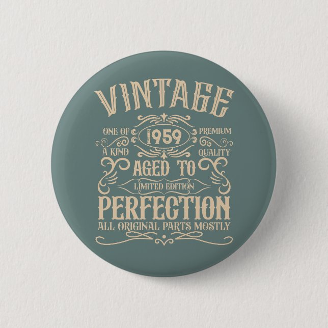Personalisierter Vintager 65. Geburtstag Whiskey T Button (Vorderseite)
