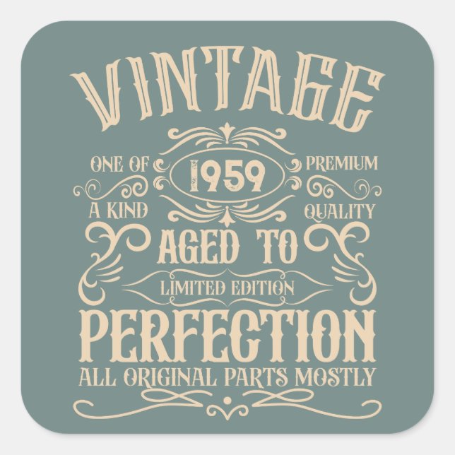 Personalisierter Vintager 65. Geburtstag Whiskey T Quadratischer Aufkleber (Vorderseite)