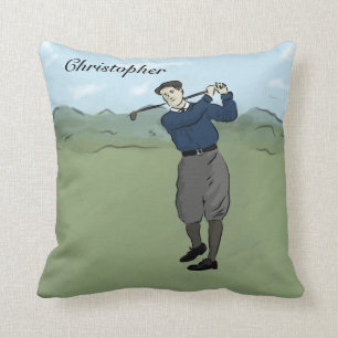Personalisierter Vintager Artgolfspieler, der sein Kissen