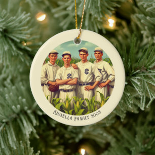 Personalisierter Vintager Baseball-Weihnachtsfeier Keramik Ornament