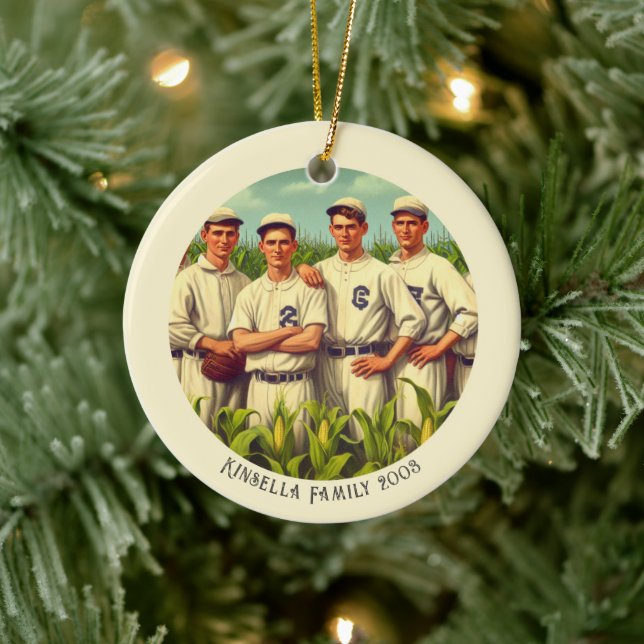Personalisierter Vintager Baseball-Weihnachtsfeier Keramik Ornament (Baum)