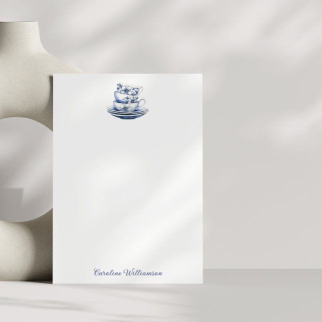 Personalisierter Vintager Blumenkohl Teacup Blau Dankeskarte (Von Creator hochgeladen)