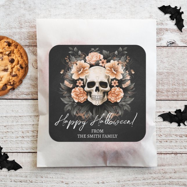 Personalisierter Vintager Blumenschmuck Quadratischer Aufkleber (Easily personalize these spooky Halloween stickers with just a few clicks.)