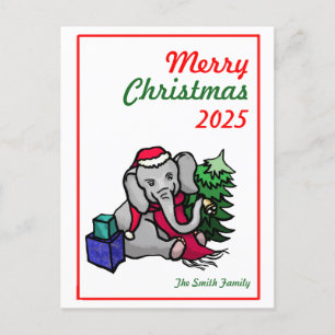 Personalisierter Vintager Cartoon Weihnachtselepha Feiertagspostkarte