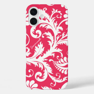 Personalisierter Vintager Damasawechsel rosa iPhone 16 Plus Hülle