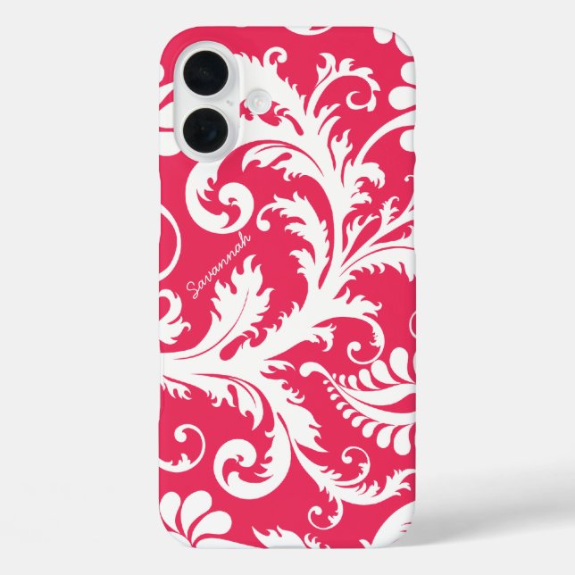 Personalisierter Vintager Damasawechsel rosa Case-Mate iPhone Hülle (Rückseite)
