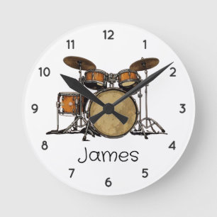 Personalisierter Vintager Drum Set Music Drummer Runde Wanduhr