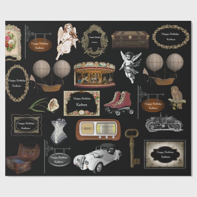 Personalisierter Vintager Geburtstag Geschenkpapier (Flach)