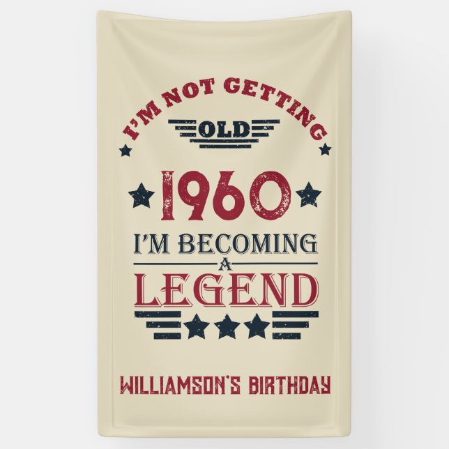 Personalisierter Vintager Geburtstag rot blau Banner (Vertikal)