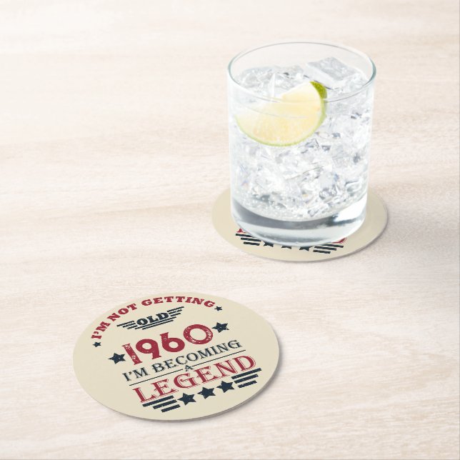 Personalisierter Vintager Geburtstag rot blau Runder Pappuntersetzer (Vor Ort)