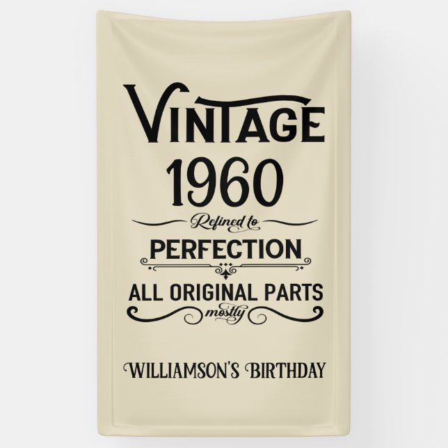 Personalisierter Vintager Geburtstag schwarz Banner (Vertikal)