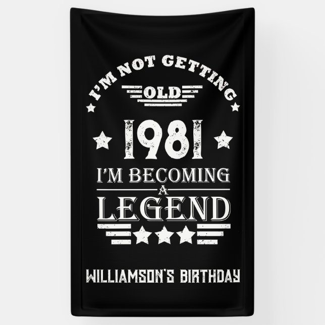 Personalisierter Vintager Geburtstag Schwarz-weiß Banner (Vertikal)