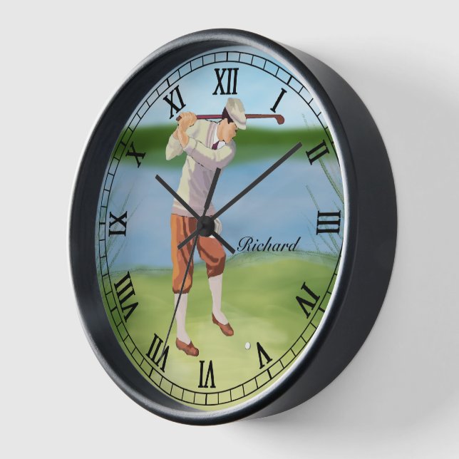 Personalisierter Vintager Golfer am Ufer Uhr (Winkel)