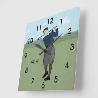 Personalisierter, Vintager Golfer, der seinen Clu  Quadratische Wanduhr