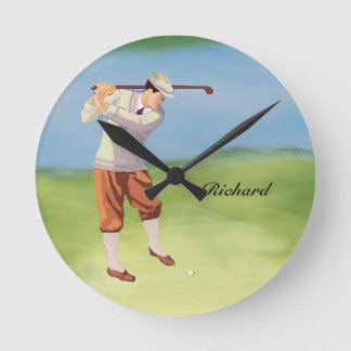 Personalisierter Vintager Golfspieler durch den Runde Wanduhr