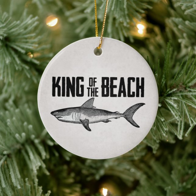 Personalisierter Vintager Haifischstrand King Keramik Ornament (Baum)