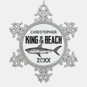 Personalisierter Vintager Haifischstrand King Schneeflocken Zinn-Ornament