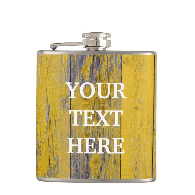 Personalisierter Vintager Holzhintergrund Flachmann (Vorderseite)