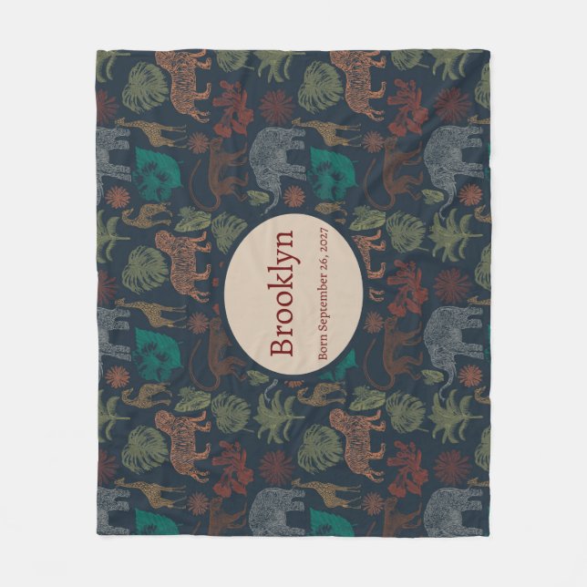 Personalisierter Vintager Jungle Safari Fleecedecke (Vorderseite)