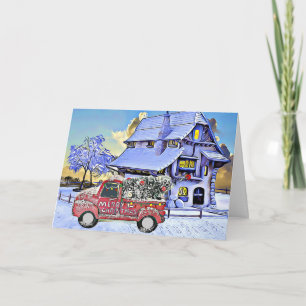 Personalisierter Vintager LKW und Weihnachtsbaum Karte