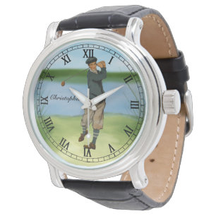 Personalisierter Vintager Look Golfer Golf Armbanduhr