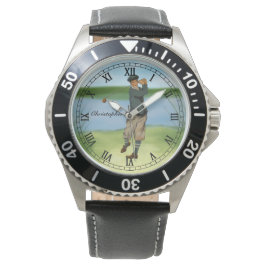 Personalisierter Vintager Look Golfer Golf Armbanduhr