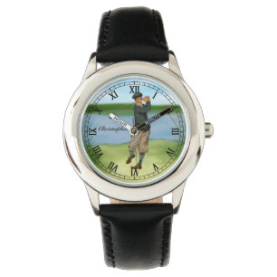 Personalisierter Vintager Look Golfer Golf Armbanduhr