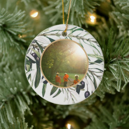 Personalisierter Vintager Olivenzweig - Happy Holi Keramik Ornament