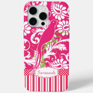 Personalisierter Vintager Rosa Damaskus Love Bird iPhone 15 Pro Max Hülle