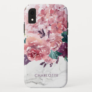 Personalisierter Vintager rosafarbener Blumenmarmo Case-Mate iPhone Hülle