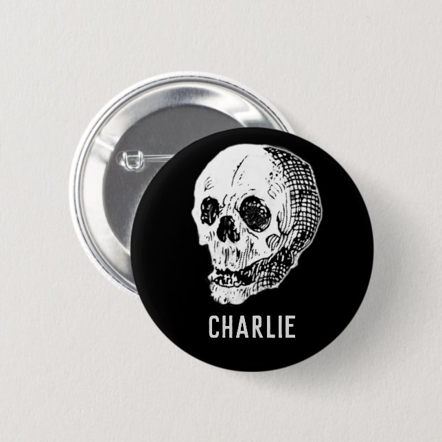 Personalisierter Vintager Schädelname Button (Vorne & Hinten)