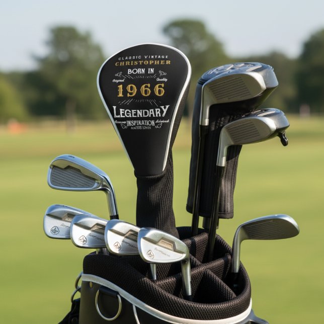 Personalisierter Vintager Stil 1966 60. Geburtstag Golf Headcover (Golf club cover in a bag of golf clubs)