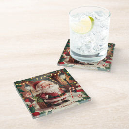 Personalisierter Vintager Weihnachtsmann Retro Wei Glasuntersetzer