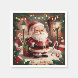 Personalisierter Vintager Weihnachtsmann Retro Wei Serviette