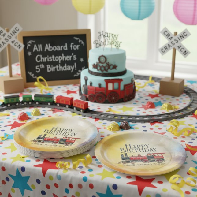Personalisierter Vintager Zug Happy Geburtstag Pappteller (Personalized Vintage Train Happy Birthday Paper Plates)