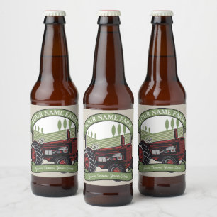 Personalisierter Vintager Zugmaschine Land Bauer Bierflaschenetikett