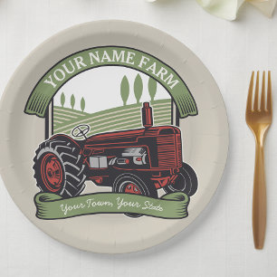 Personalisierter Vintager Zugmaschine Land Bauer Pappteller