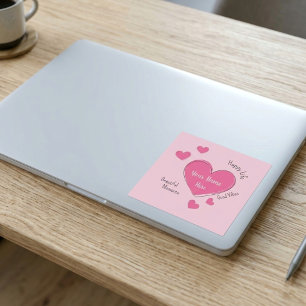 Personalisierter Vinyl-Aufkleber Rosa Herzen Aufkleber