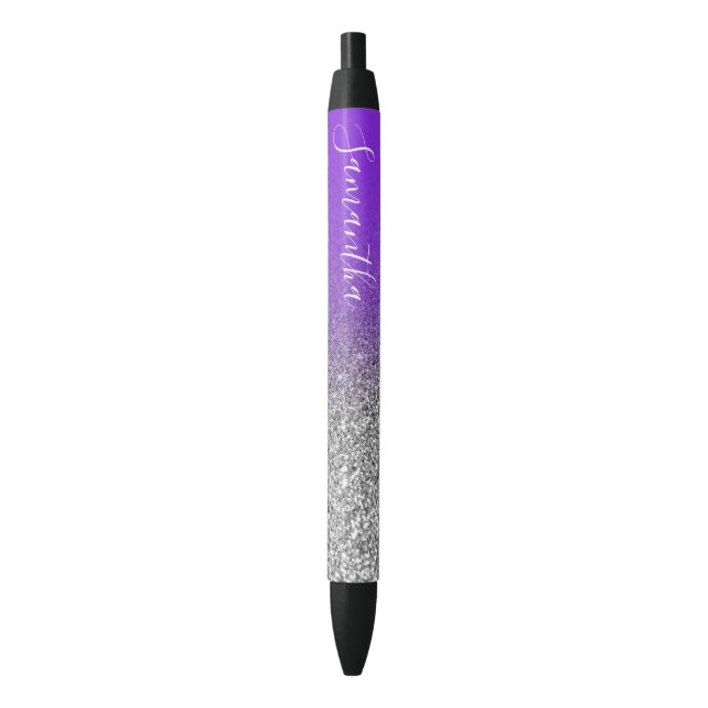 Personalisierter Violet Silver Ombre Glitzer Kugelschreiber (Vorderseite Vertikal)