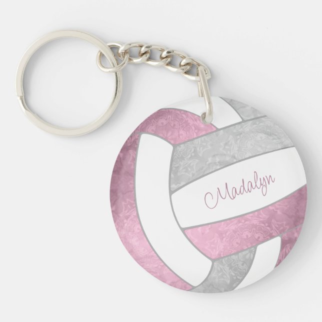 personalisierter Volleyball in Rosa Schlüsselanhänger (Vorderseite)
