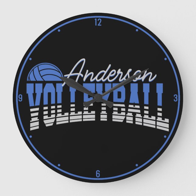 Personalisierter Volleyball Spieler ADD NAME Team  Große Wanduhr (Vorderseite)