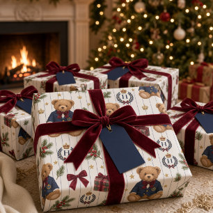 Personalisierter vornehmer Teddybär-Monogramm-Weih Geschenkpapier