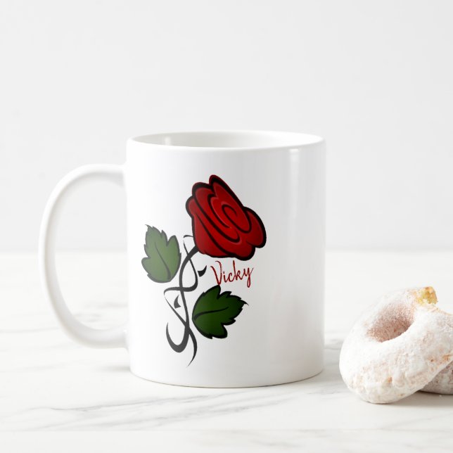 Personalisierter w Name des Rosen-Kuss- Tasse (Mit Donut)
